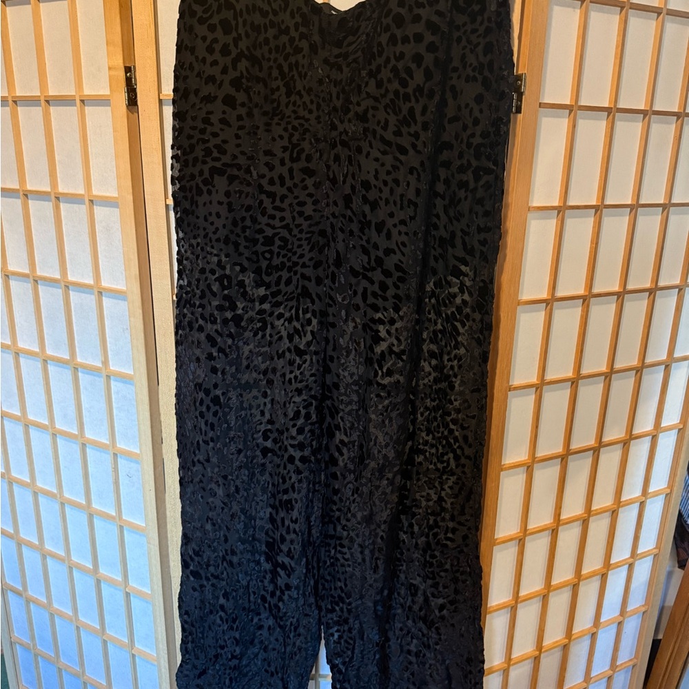 Black, See-Through, Velvet Leopard Print Wide Leg Pant